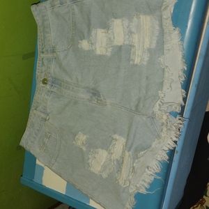 Light blue ripped jean shorts